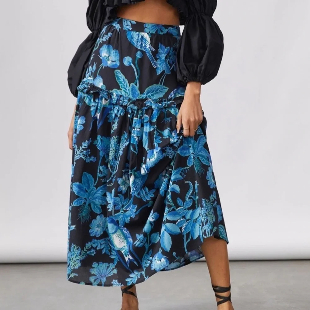 Anthropologie Banjanan Piper Skirt Floral Hedgerow Black NWT Size XS